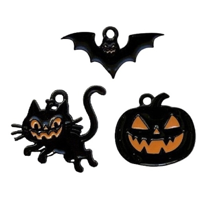 Spooky Night Halloween Charms – bat, cat, and pumpkin embellishments for spooky jewelry and craft making