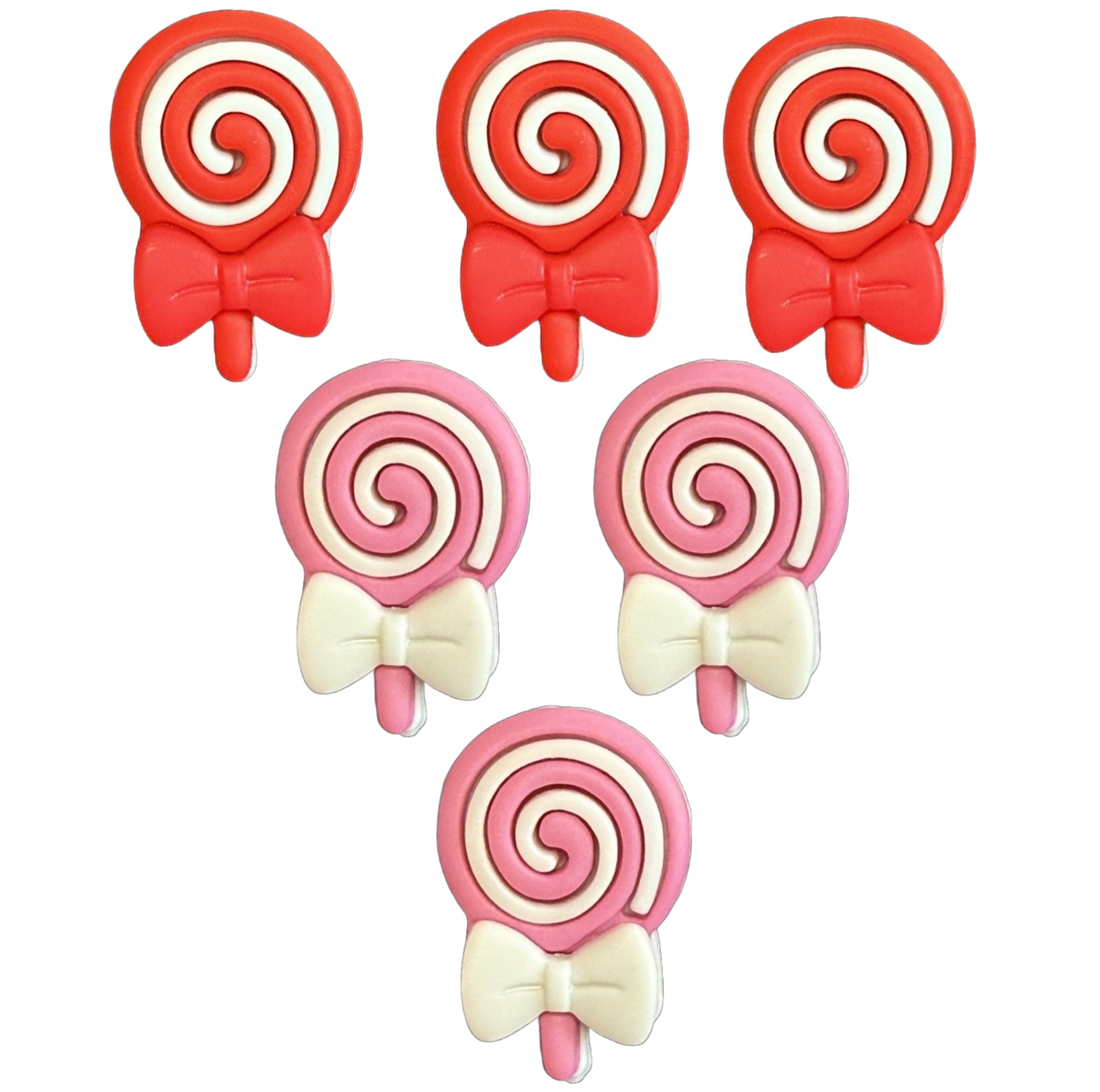 pinwheel pops valentine Valentine pinwheel pop craft buttons shaped like red and pink candy lollipops with bows