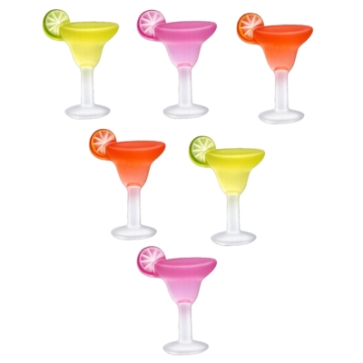happy hour Colorful margarita glass craft embellishments in pink, orange, and yellow arranged in a poolside summer theme