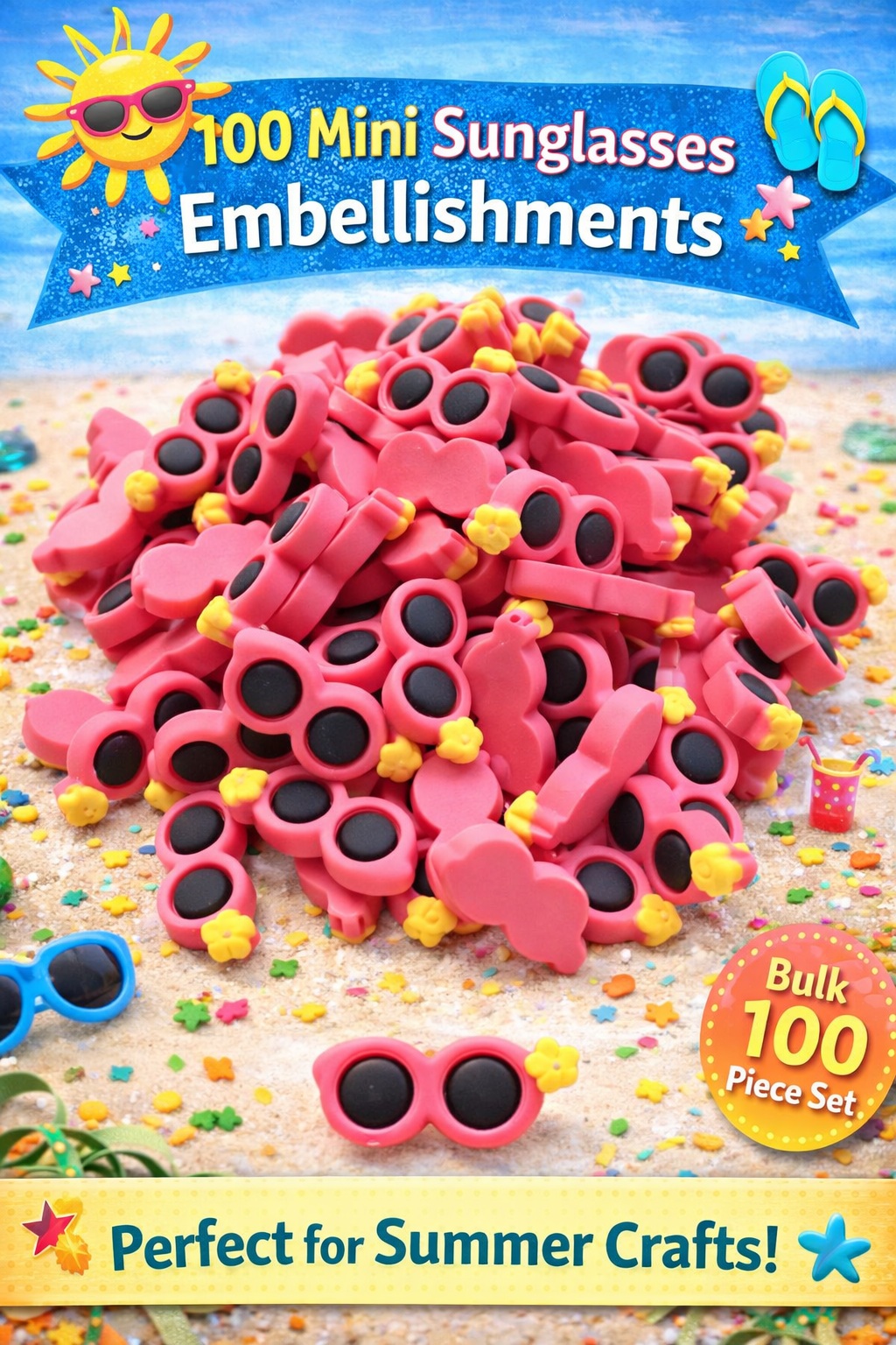 bulk mini sunglasses craft embellishments 100 Mini Sunglasses Embellishments – Summer Craft Flatbacks – Bulk 100 Piece Set