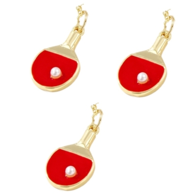 ping pong paddle charm with red enamel and gold finish for DIY jewelry and craft projects