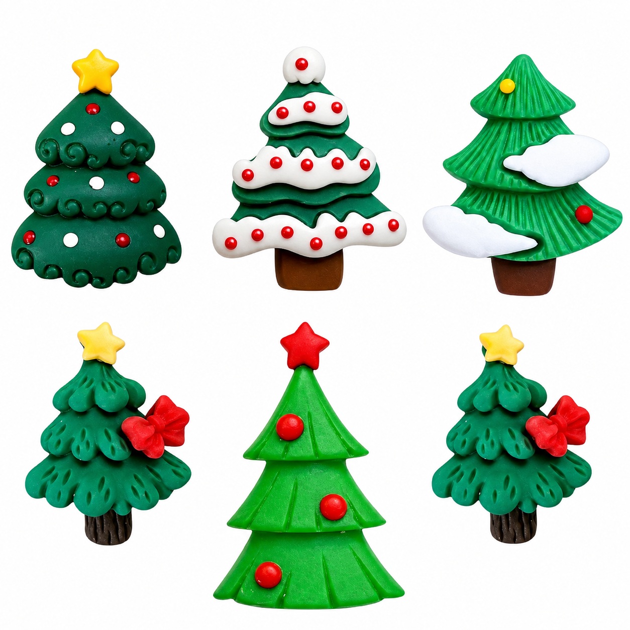 oh-christmas-tree-craft-embellishment-set Oh Christmas Tree Craft Embellishment Set featuring six festive Christmas tree flatback embellishments with snowy branches, stars, bows, ornaments, and evergreen holiday designs for Christmas crafting.