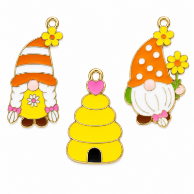 gnome-sweet-gnome-floral-beehive-charm-set.jpg Gnome Sweet Gnome floral gnome and yellow beehive charm set