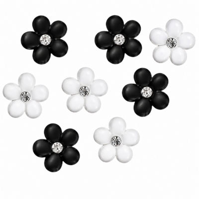 13mm black and white rhinestone flower craft embellishments with sparkling centers