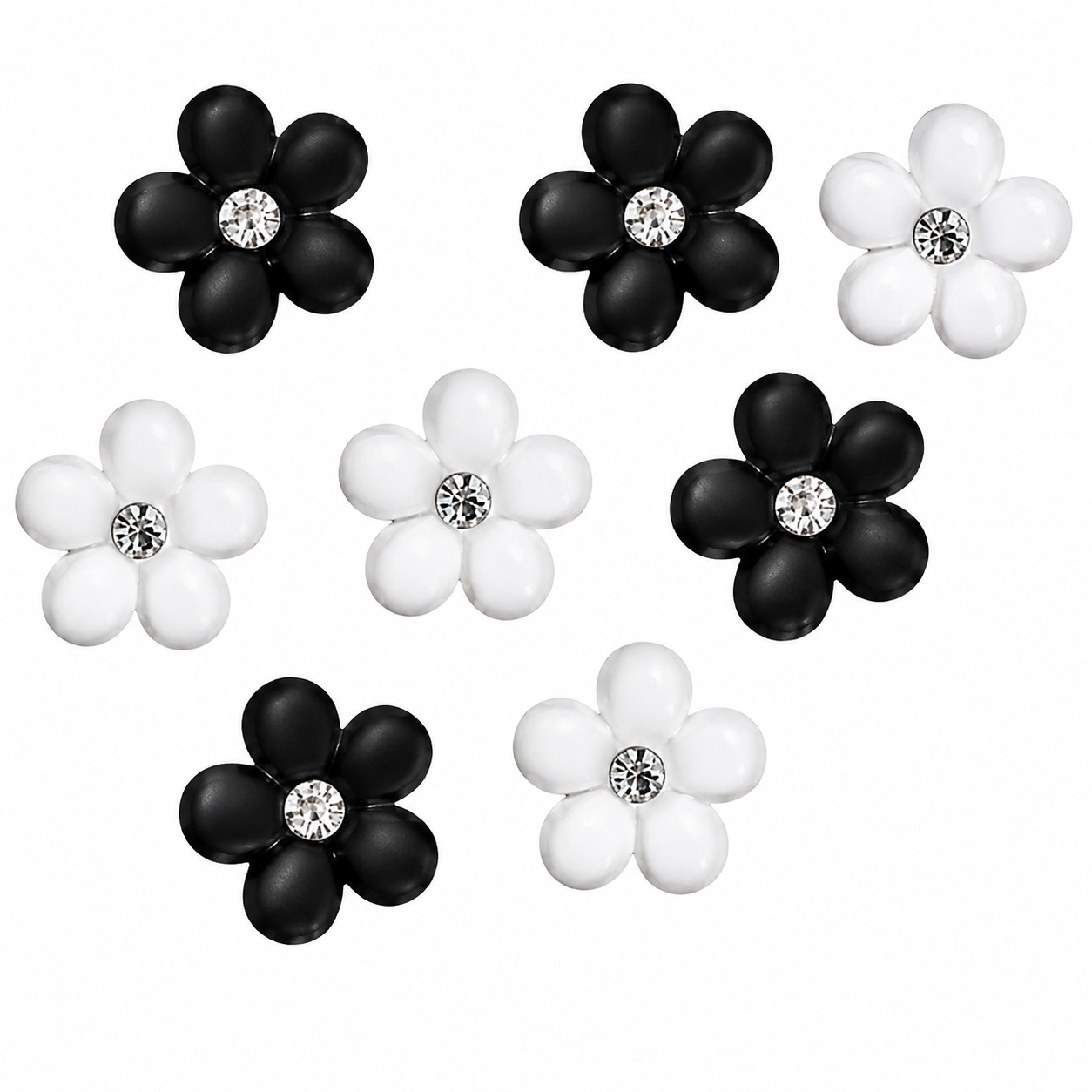 Black & White Rhinestone Petal Flower Embellishments 13mm black and white rhinestone flower craft embellishments with sparkling centers