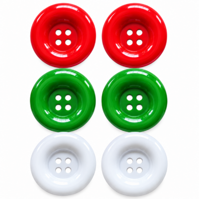 Six large Christmas buttons in red, green and white for sewing and crafts