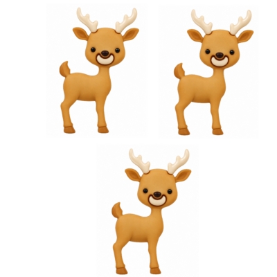 reindeer-craft-embellishments-100-piece-bulk-lot 100-piece bulk wholesale lot of brown reindeer craft embellishments with cream antlers and smiling faces for Christmas crafts.