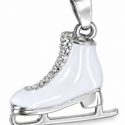White and silver ice skate charm with sparkling lace detail 23x22mm