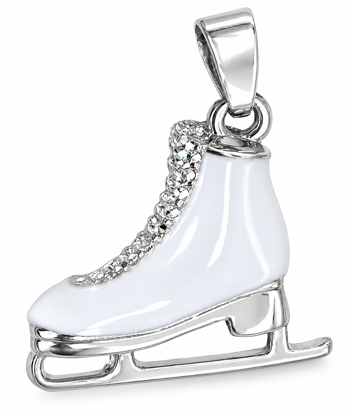 White Ice Skate Charm – 23x22mm White and silver ice skate charm with sparkling lace detail 23x22mm