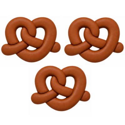 Brown pretzel craft buttons with matte finish and shank backs, sold in bulk packages of 144 pieces.