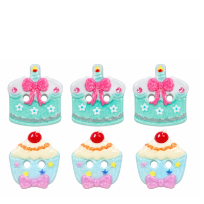Pastel cake and cupcake sewing buttons with bows cherries and colorful details